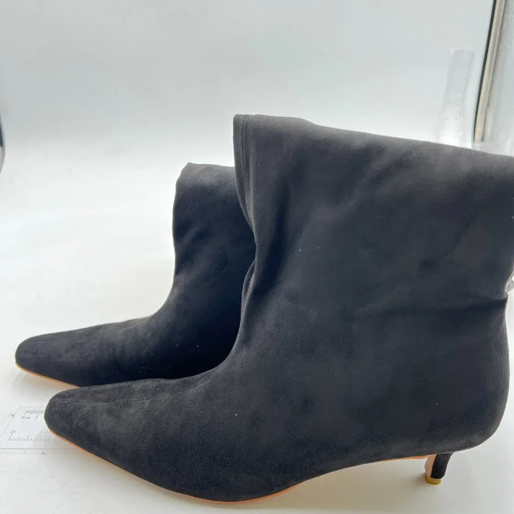 Black Suede Comfortable Low Heel Pull on Stylish Knee High Boots Square Toe Boot